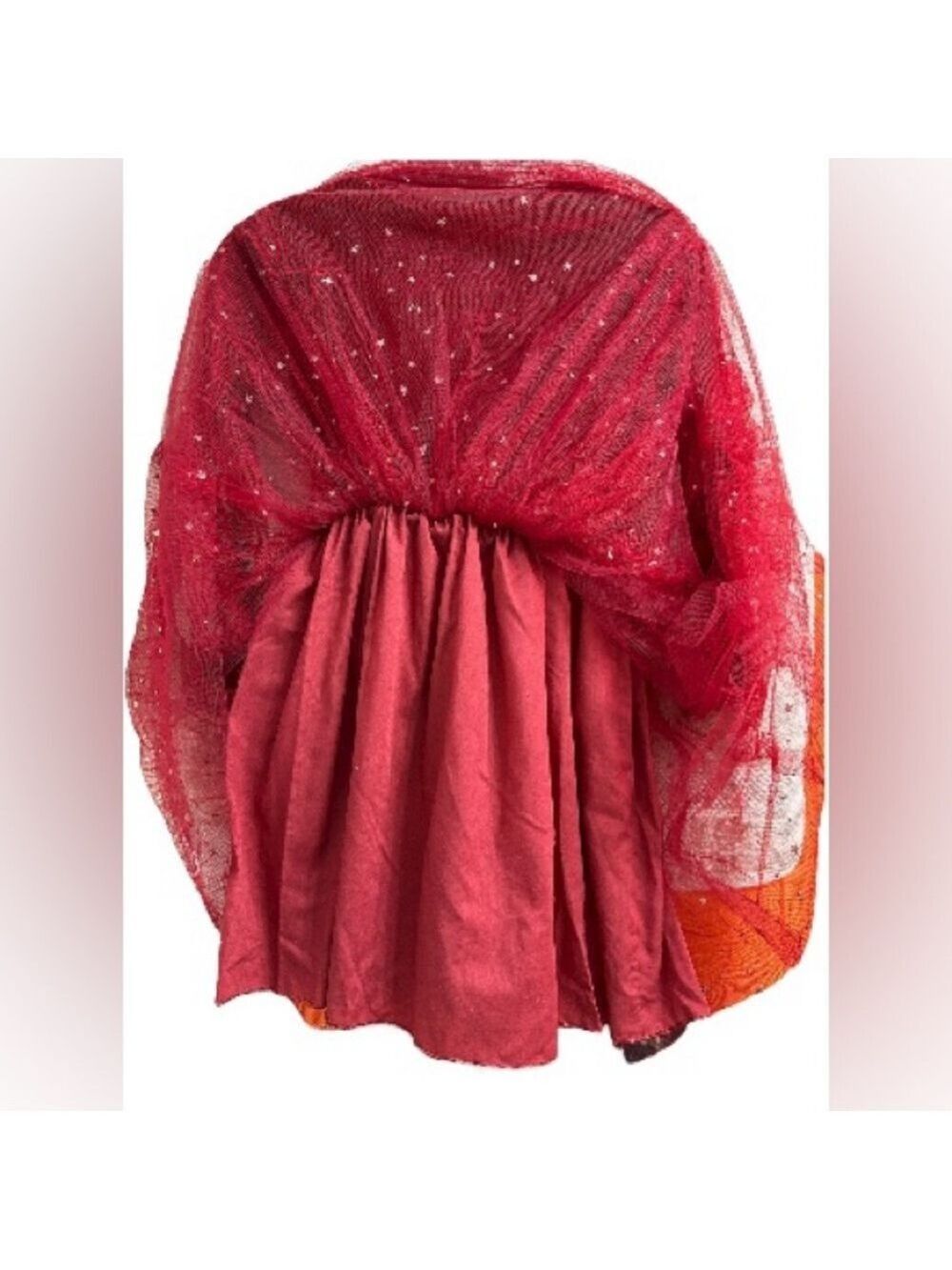 NNJXD Princess Girl Long Sleeve Red Velvet Gold Star Tulle Party Dress - Picture 4 of 15